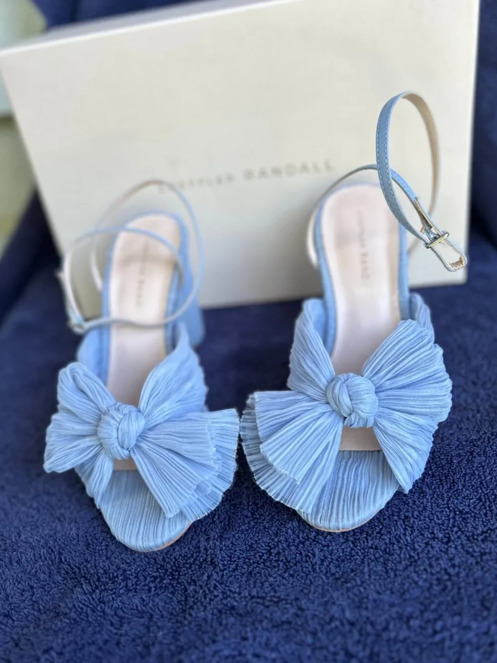 Loeffler Randall  Camellia Blue Pleated Bow Heel Size 7